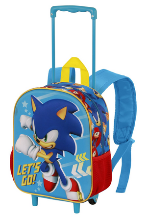 Zaino Asilo Trolley 3d Sonic Zainetto 34 CM con Carrello per Scuola Materna - 08502