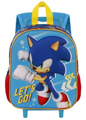 Zaino Asilo Trolley 3d Sonic Zainetto 34 CM con Carrello per Scuola Materna - 08502
