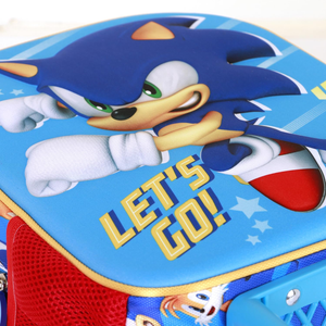 Zaino Asilo Trolley 3d Sonic Zainetto 34 CM con Carrello per Scuola Materna - 08502