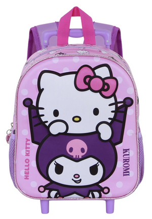 Zaino Asilo Trolley 3d Kuromi e Hello Kitty Sanrio Zainetto 34 CM con Carrello per Scuola Materna - 08522