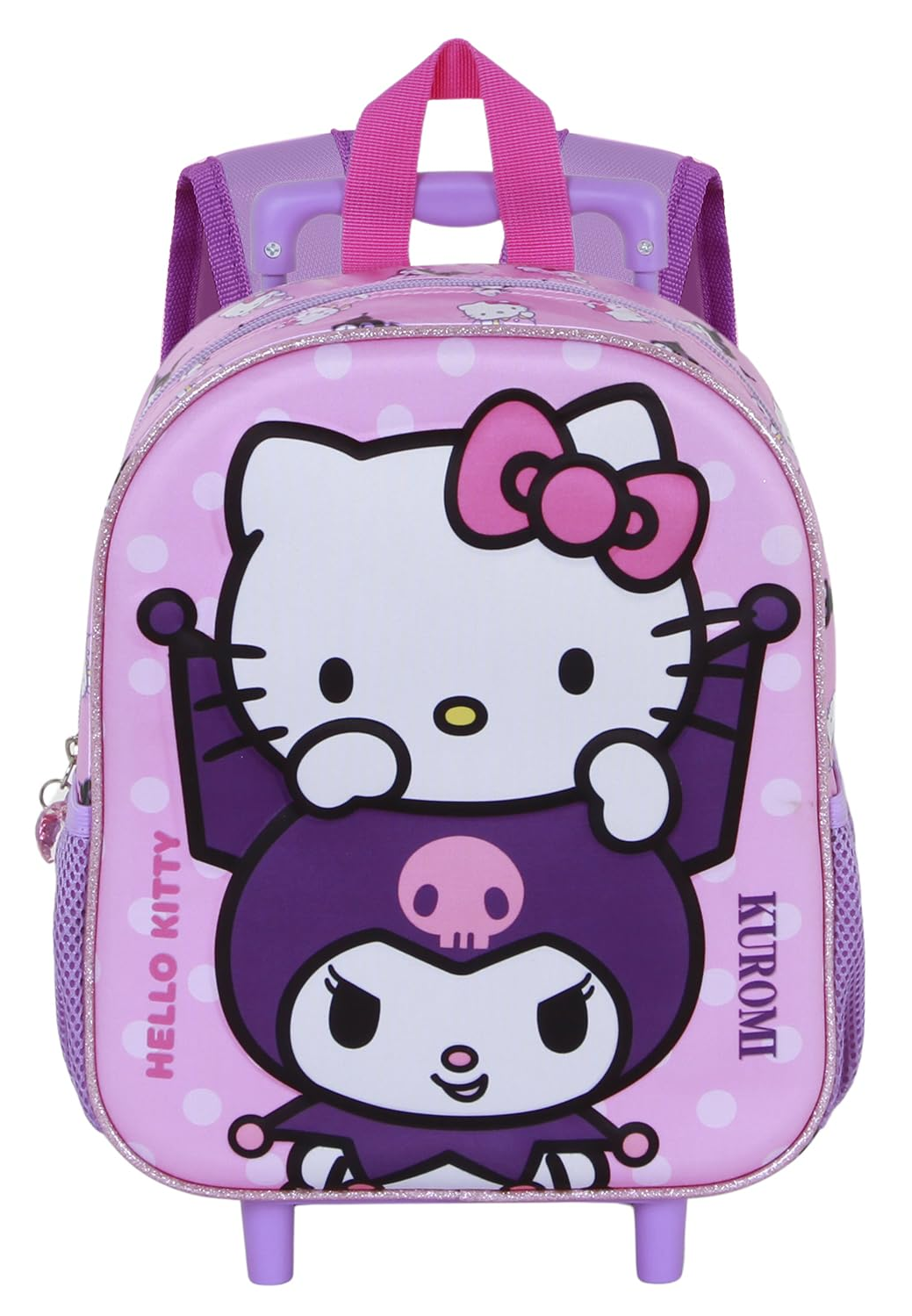 Zaino Asilo Trolley 3d Kuromi e Hello Kitty Sanrio Zainetto 34 CM con Carrello per Scuola Materna - 08522