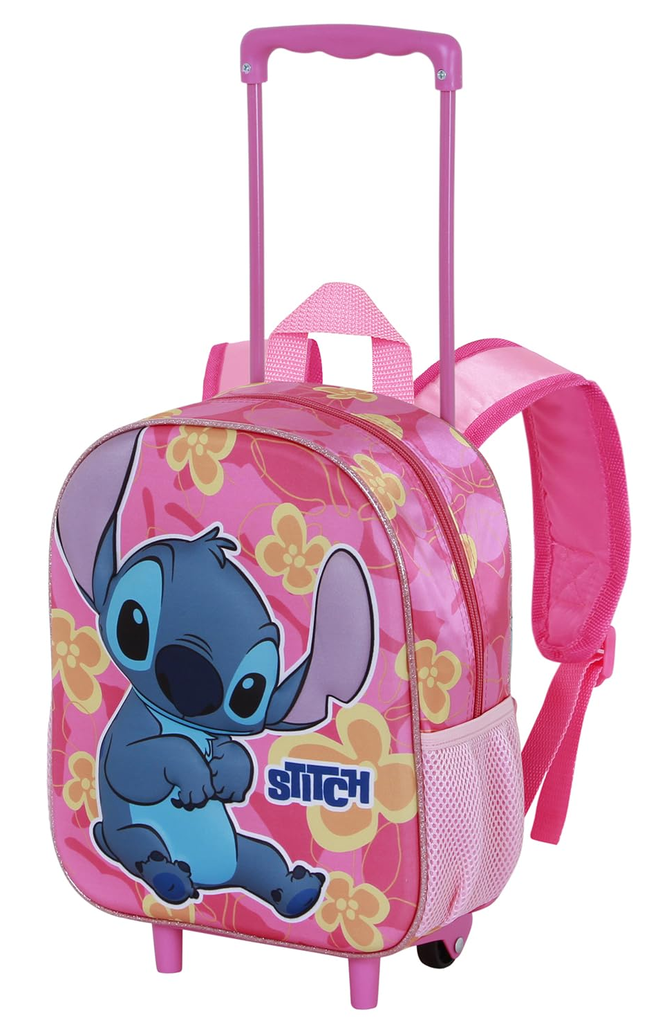 Zaino Asilo Trolley 3d Stitch Rosa DISNEY Zainetto 34 CM con Carrello per Scuola Materna - 08553