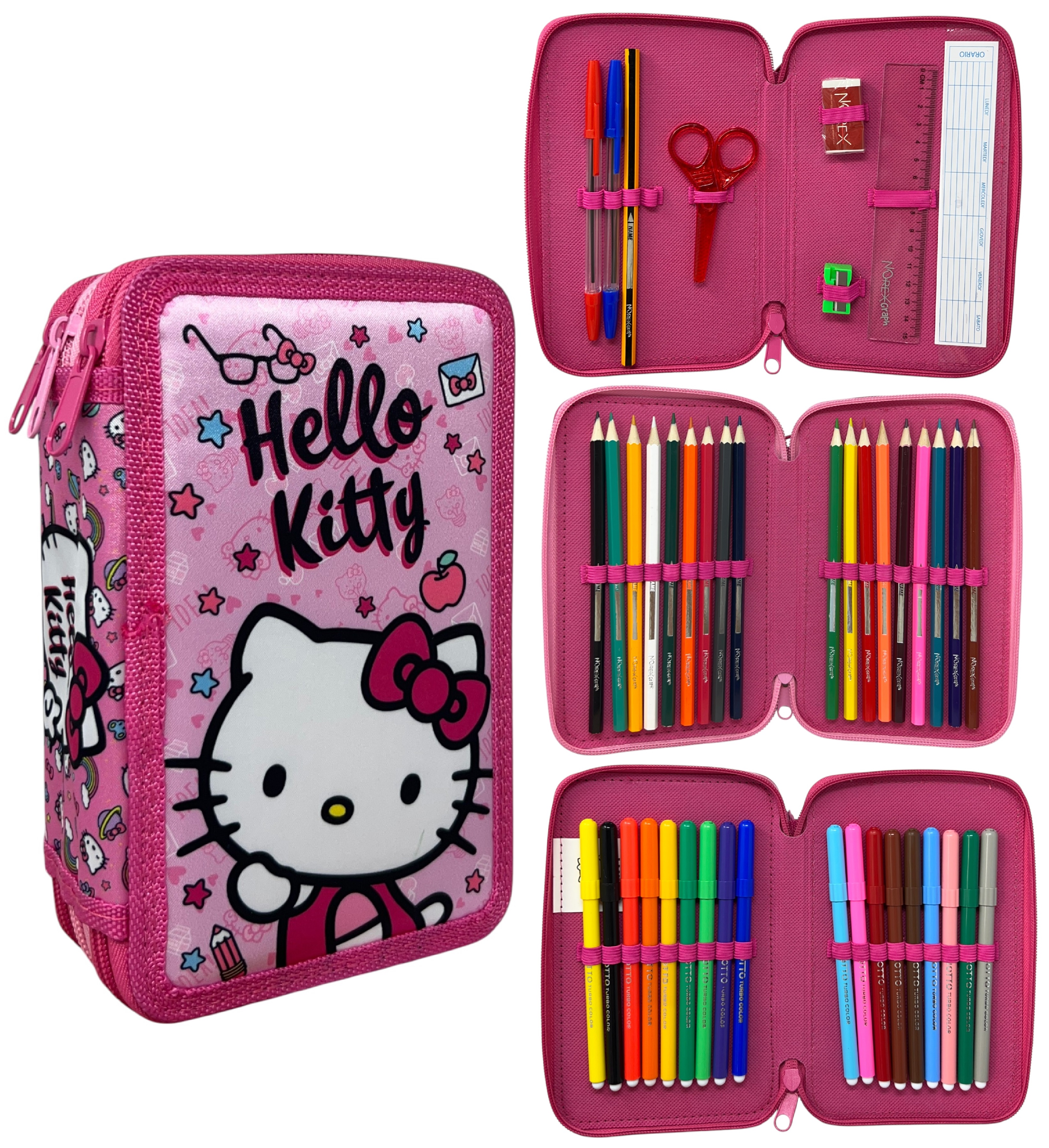 Astuccio 3 Zip Scuola Hello Kitty Multiscomparto Portacolori Giotto - 1004e4230