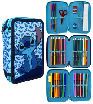 Astuccio Multiscomparto Stitch Blu DISNEY 3 Zip per la Scuola Portacolori Giotto - 000565228