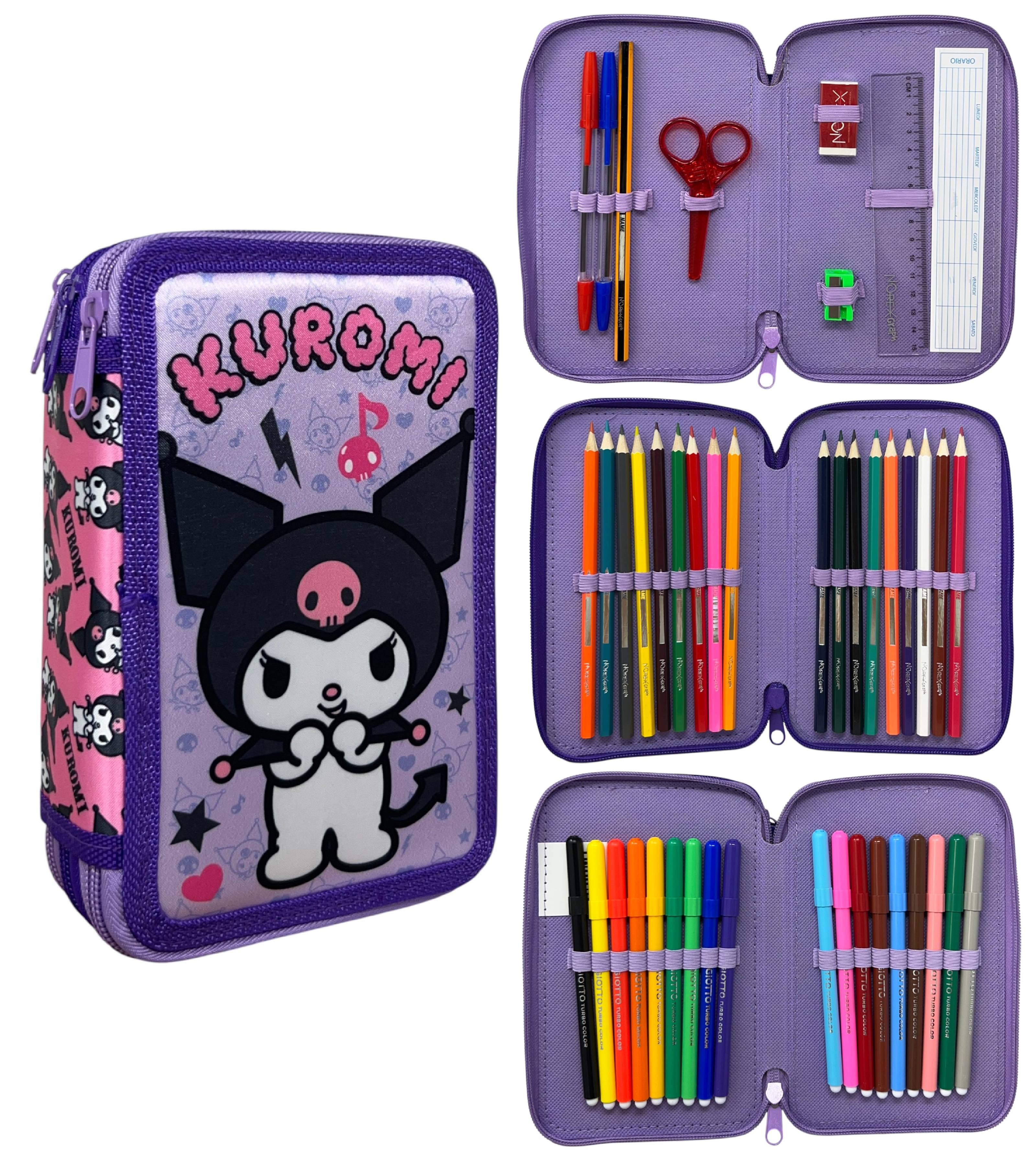 Astuccio 3 Zip Scuola Kuromi Multiscomparto Portacolori Giotto - 1004e4251