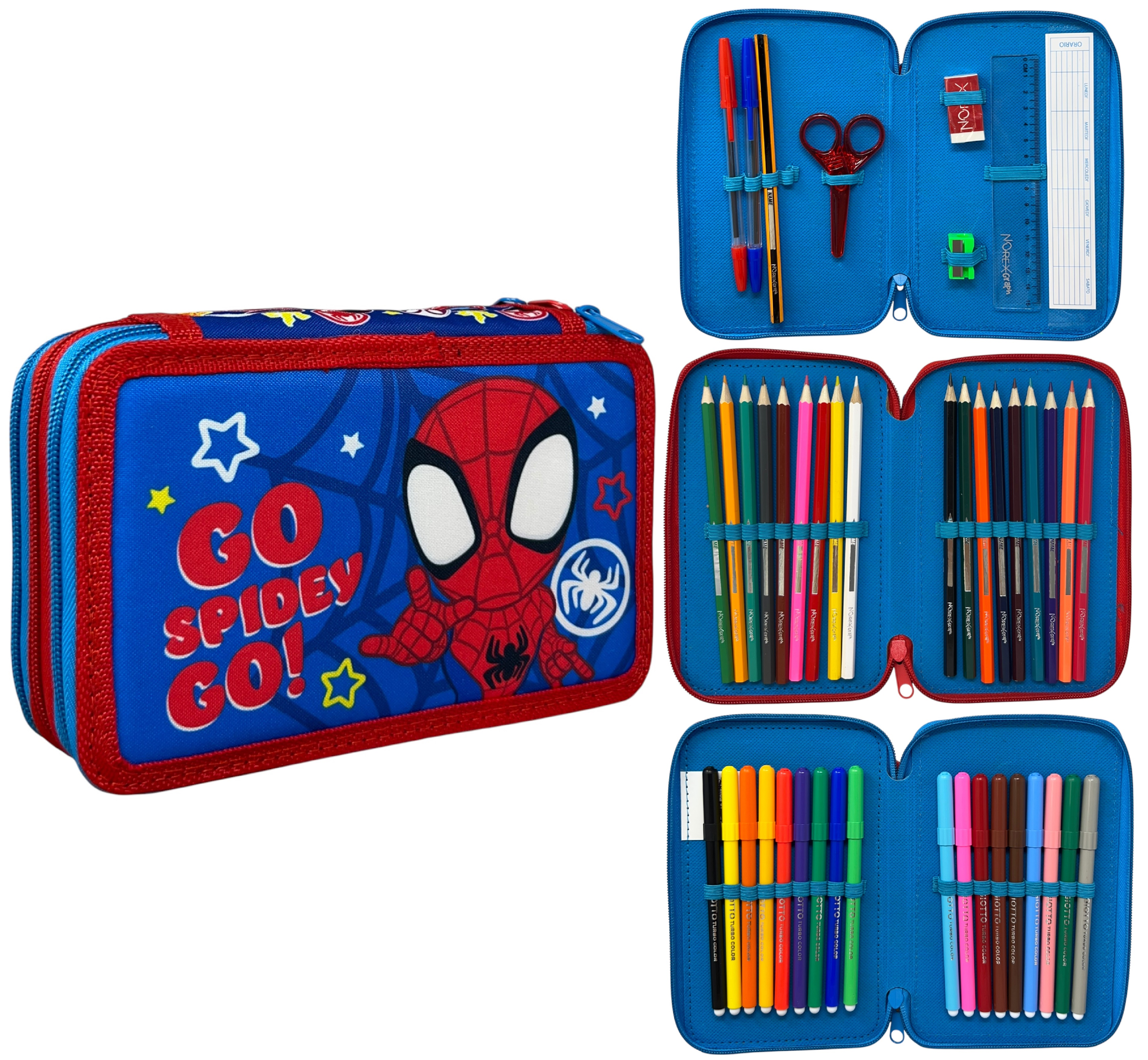 Astuccio 3 Zip Scuola Spidey MARVEL Multiscomparto Portacolori Giotto - 508575