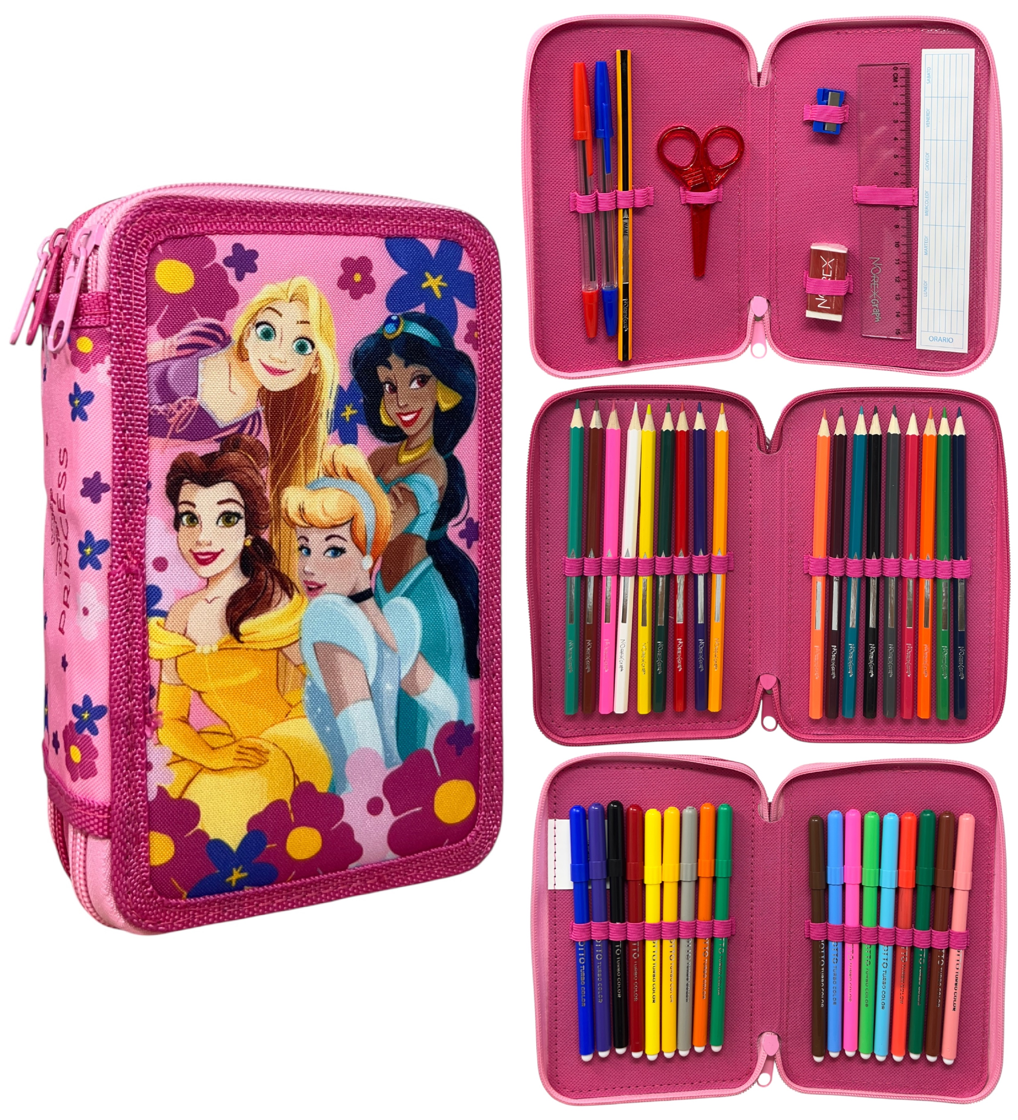 Astuccio Multiscomparto Principesse DISNEY 3 Zip per la Scuola Portacolori Giotto - 000565227