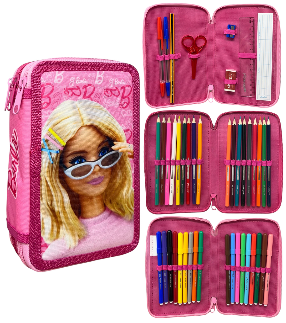 Astuccio Multiscomparto Barbie Mattel 3 Zip per la Scuola Portacolori Giotto - Bar36-5415