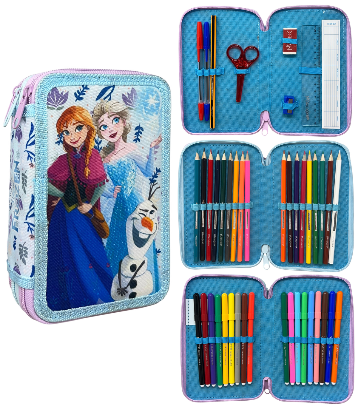 Astuccio Multiscomparto Frozen DISNEY 3 Zip per la Scuola Portacolori Giotto - 000565226
