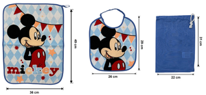Set Asilo 3 Pezzi Topolino DISNEY Bavetta con Elastico Tovaglietta Sacca - Mic1751
