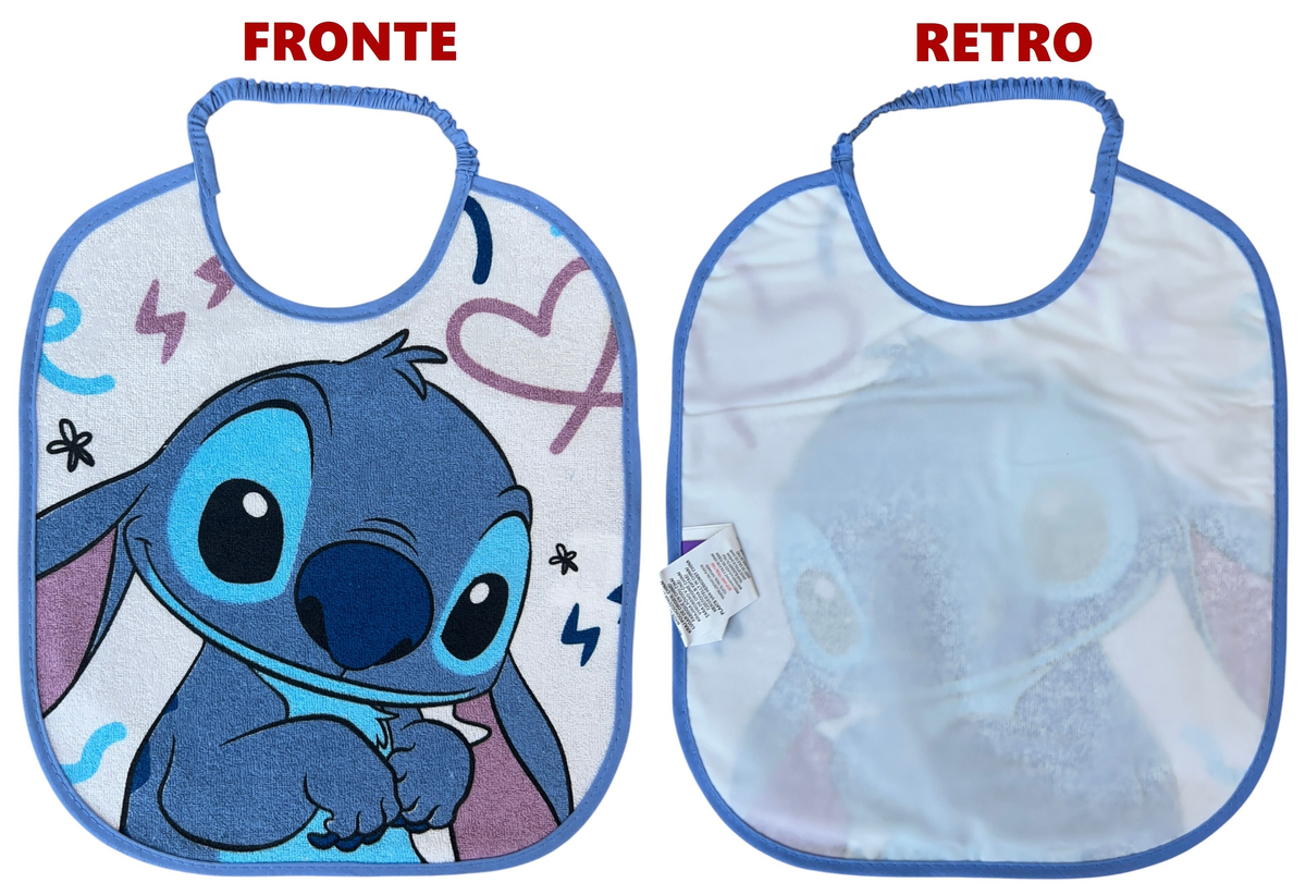 Set Asilo 3 Pezzi Stitch DISNEY Bavetta con Elastico Tovaglietta Sacca - Sti1752