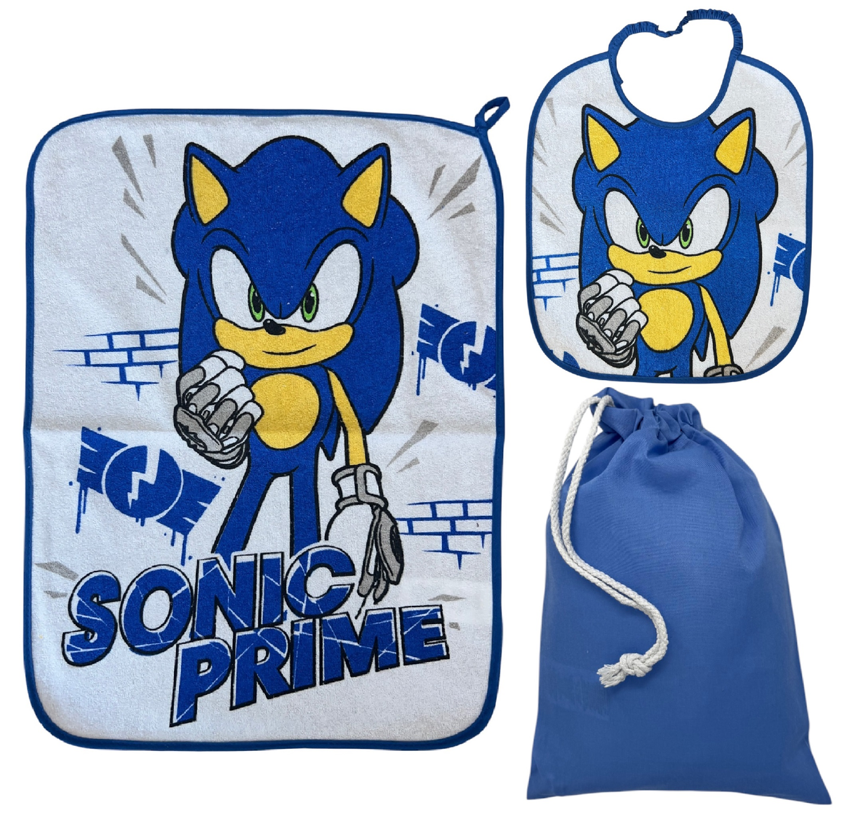 Set Asilo 3 Pezzi Sonic Bavetta con Elastico Tovaglietta Sacca - Scp1759