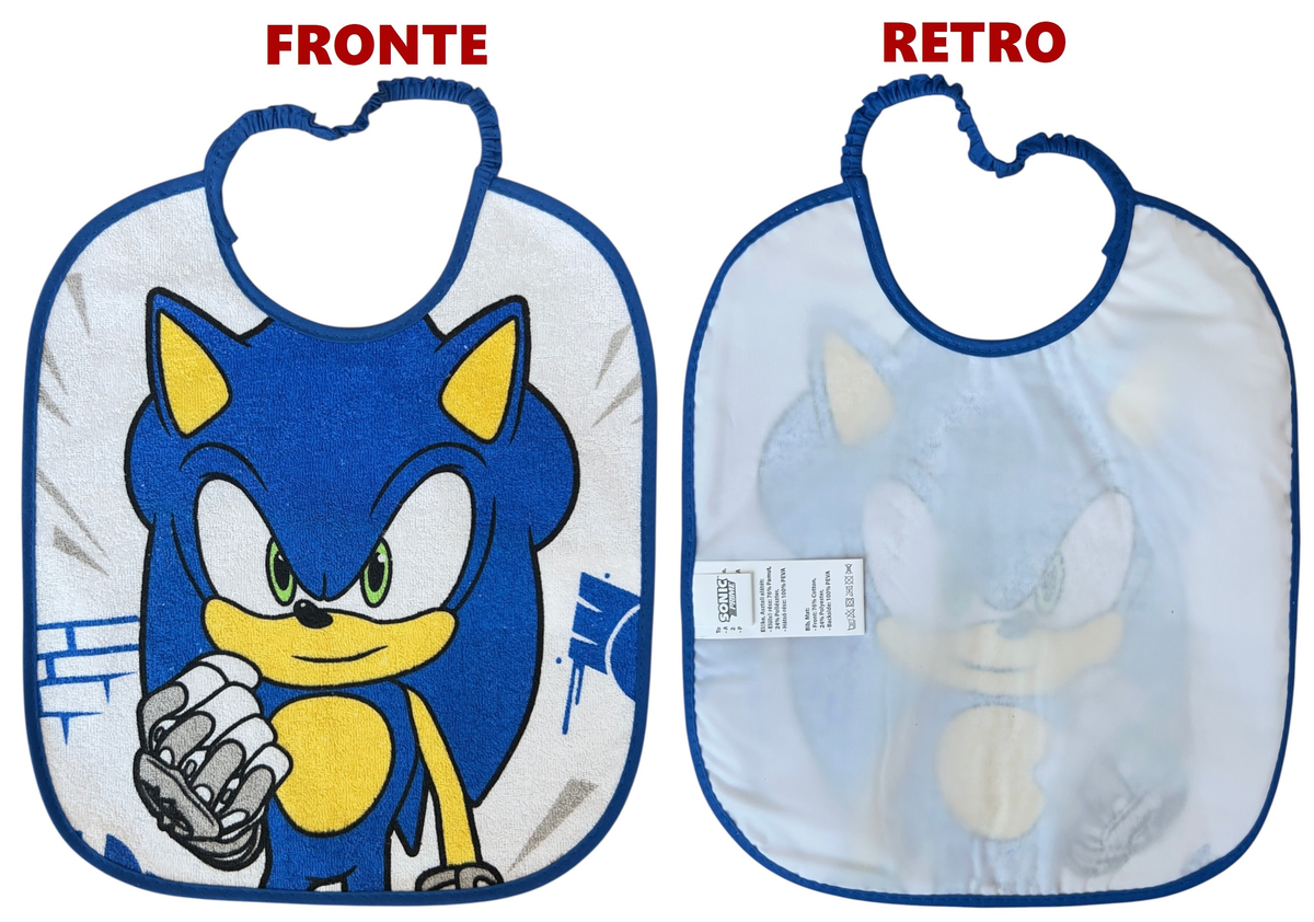 Set Asilo 3 Pezzi Sonic Bavetta con Elastico Tovaglietta Sacca - Scp1759