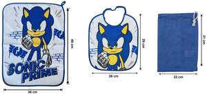 Set Asilo 3 Pezzi Sonic Bavetta con Elastico Tovaglietta Sacca - Scp1759