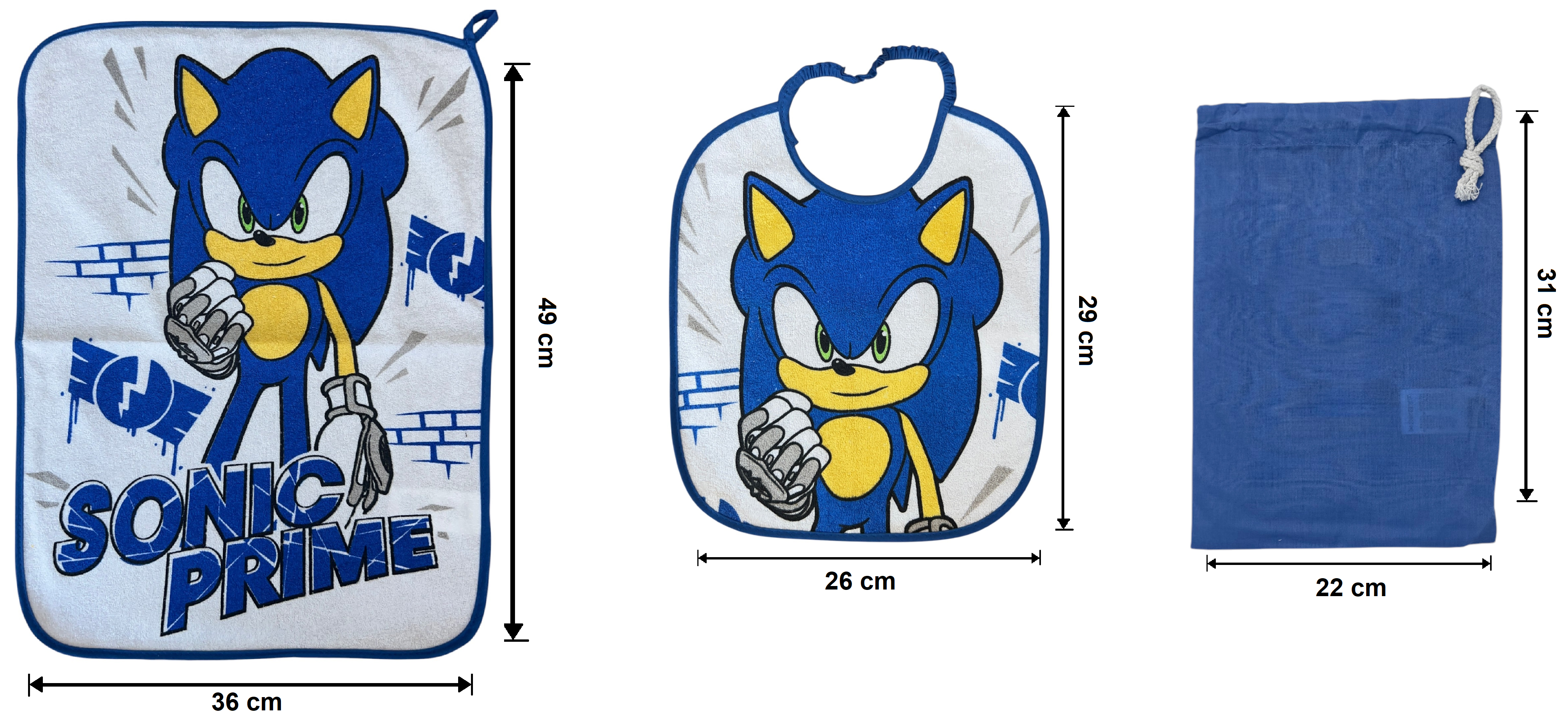 Set Asilo 3 Pezzi Sonic Bavetta con Elastico Tovaglietta Sacca - Scp1759