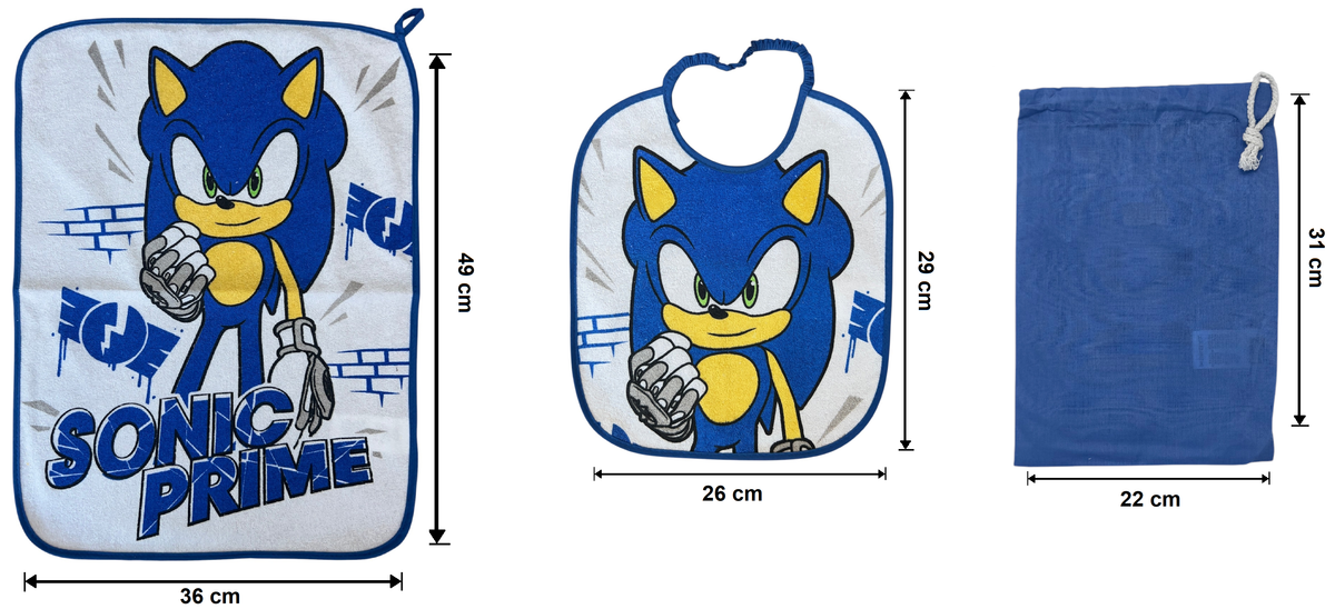 Set Asilo 3 Pezzi Sonic Bavetta con Elastico Tovaglietta Sacca - Scp1759