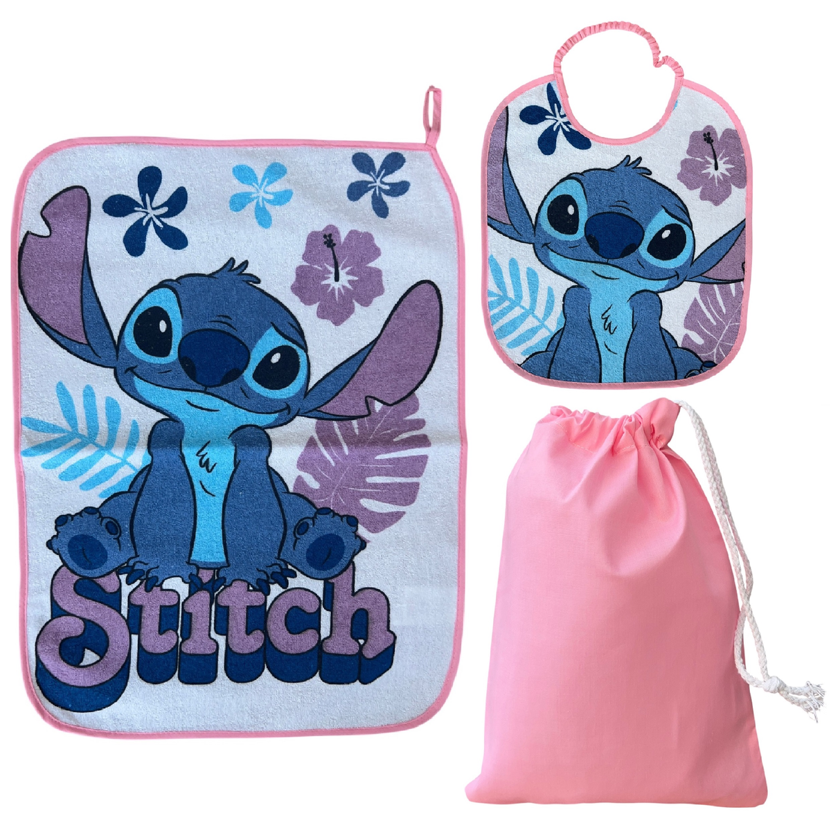 Set Asilo 3 Pezzi Stitch DISNEY Bavetta con Elastico Tovaglietta Sacca - Sti1760