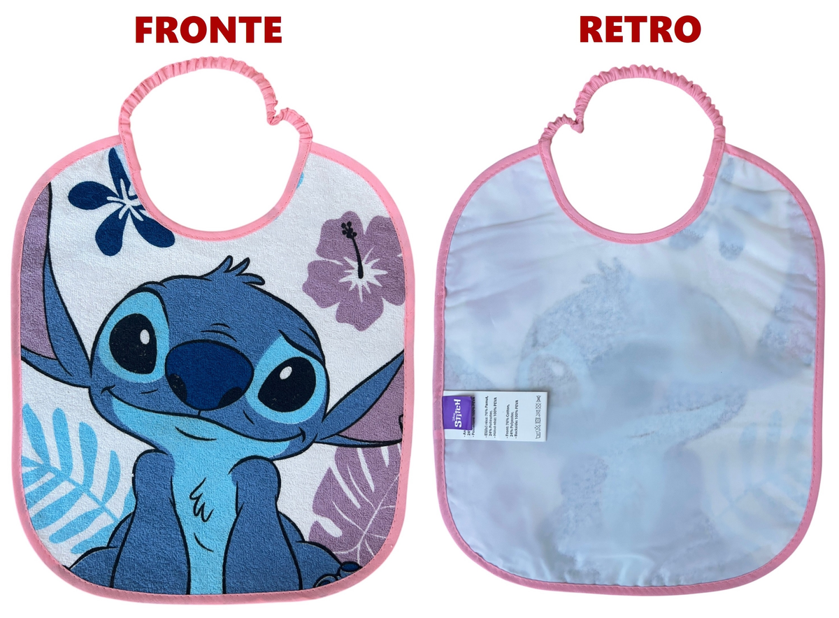Set Asilo 3 Pezzi Stitch DISNEY Bavetta con Elastico Tovaglietta Sacca - Sti1760