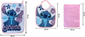 Set Asilo 3 Pezzi Stitch DISNEY Bavetta con Elastico Tovaglietta Sacca - Sti1760