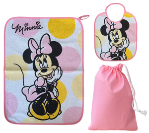 Set Asilo 3 Pezzi Minnie DISNEY Bavetta con Elastico Tovaglietta Sacca - Min1755