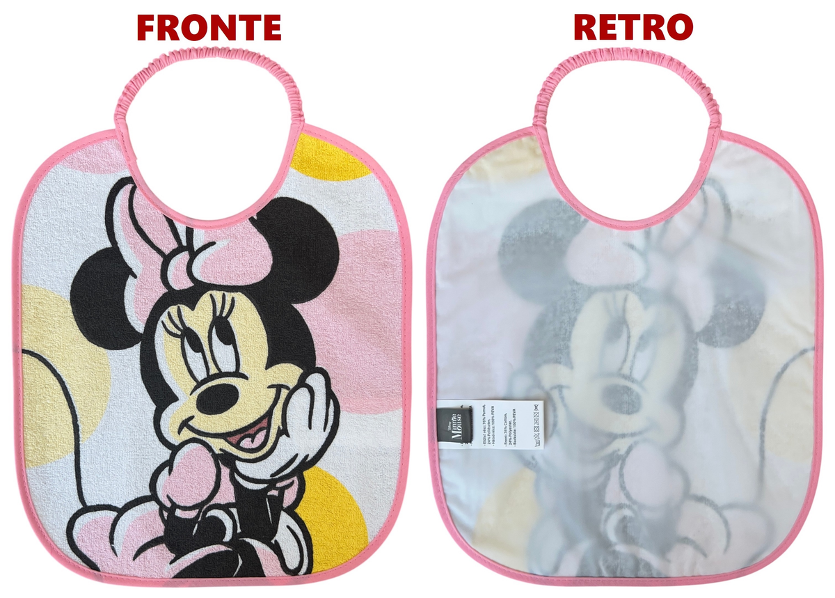 Set Asilo 3 Pezzi Minnie DISNEY Bavetta con Elastico Tovaglietta Sacca - Min1755