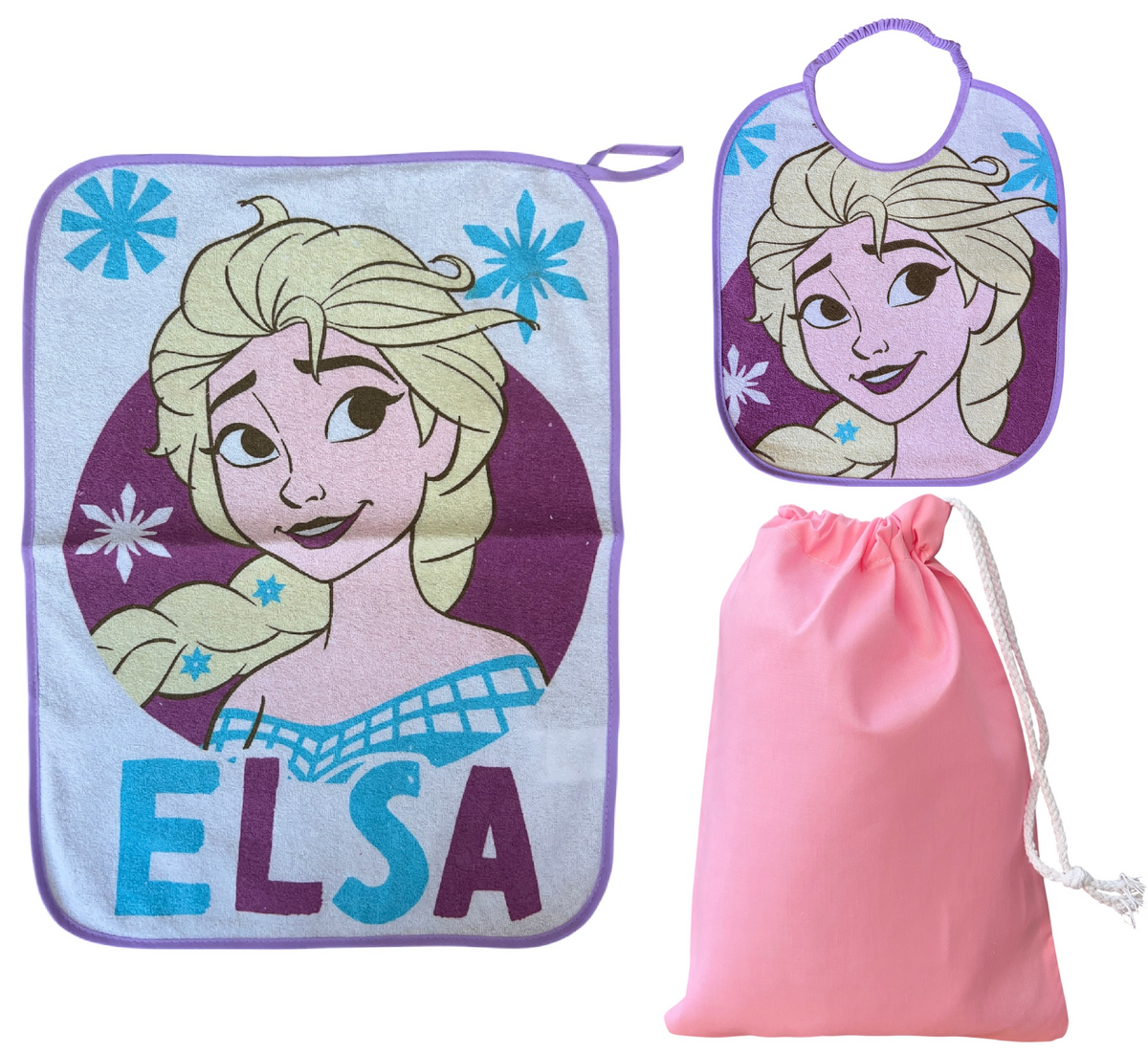Set Asilo 3 Pezzi Frozen DISNEY Bavetta con Elastico Tovaglietta Sacca - Fro-1