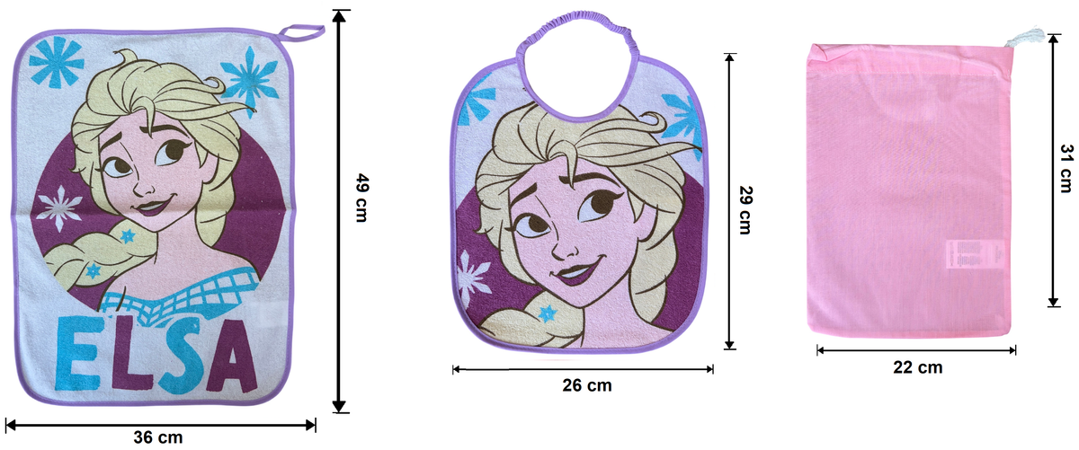 Set Asilo 3 Pezzi Frozen DISNEY Bavetta con Elastico Tovaglietta Sacca - Fro-1