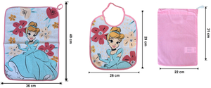 Set Asilo 3 Pezzi Cenerentola DISNEY Principesse Bavetta con Elastico Tovaglietta Sacca - Pri1757