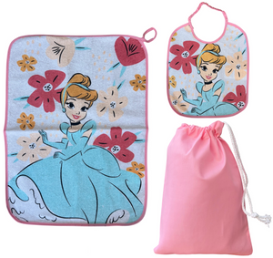 Set Asilo 3 Pezzi Cenerentola DISNEY Principesse Bavetta con Elastico Tovaglietta Sacca - Pri1757
