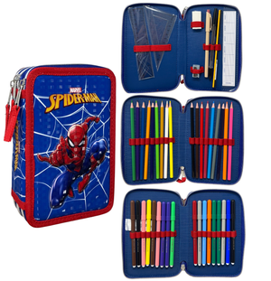 Astuccio Scuola Spiderman MARVEL Multiscomparto 3 Zip Penna Papermate Pennarelli Giotto - Sp1192