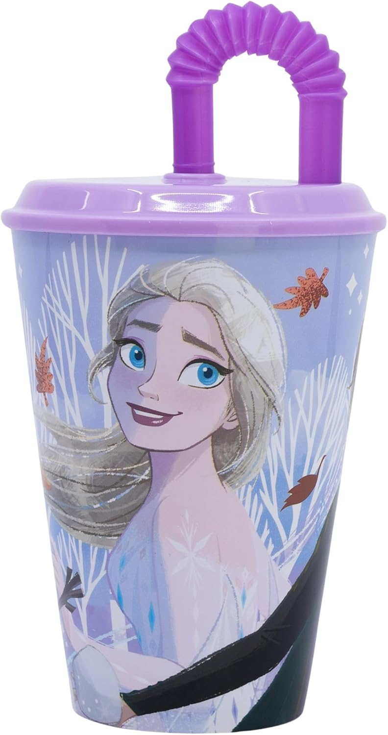 Bicchiere con Cannuccia Frozen DISNEY in Plastica Riutilizzabile Semirigida Ml.430 - St81030