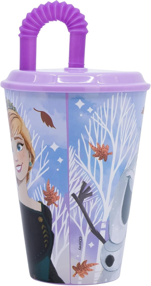 Bicchiere con Cannuccia Frozen DISNEY in Plastica Riutilizzabile Semirigida Ml.430 - St81030