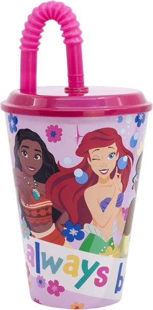 Bicchiere con Cannuccia Principesse DISNEY in Plastica Riutilizzabile Semirigida Ml.430 - St82030