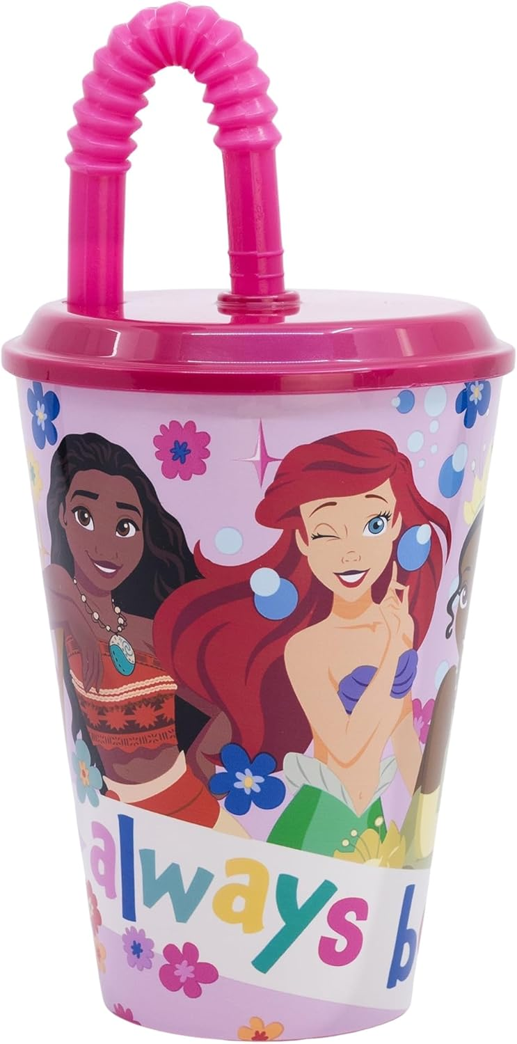 Bicchiere con Cannuccia Principesse DISNEY in Plastica Riutilizzabile Semirigida Ml.430 - St82030