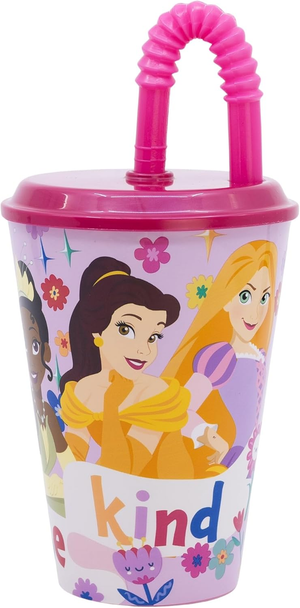 Bicchiere con Cannuccia Principesse DISNEY in Plastica Riutilizzabile Semirigida Ml.430 - St82030