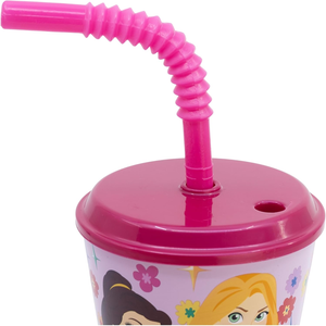 Bicchiere con Cannuccia Principesse DISNEY in Plastica Riutilizzabile Semirigida Ml.430 - St82030