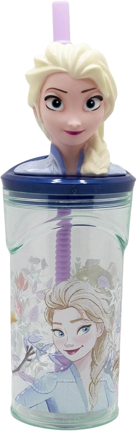 Bicchiere con Cannuccia Frozen DISNEY Personaggio Elsa 3d 360 Ml Bpa Free - St81066