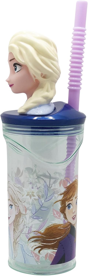 Bicchiere con Cannuccia Frozen DISNEY Personaggio Elsa 3d 360 Ml Bpa Free - St81066