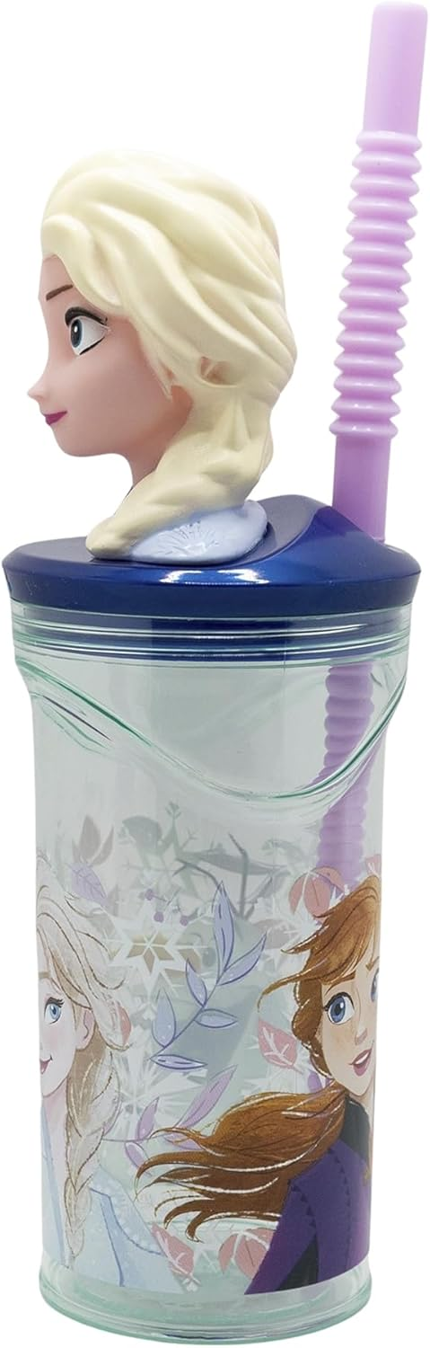 Bicchiere con Cannuccia Frozen DISNEY Personaggio Elsa 3d 360 Ml Bpa Free - St81066