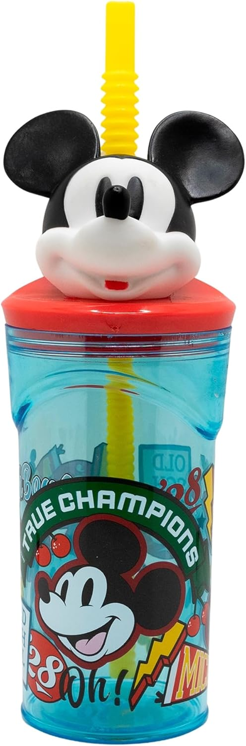 Bicchiere con Cannuccia Topolino DISNEY Personaggio 3d 360 Ml Bpa Free - St81166