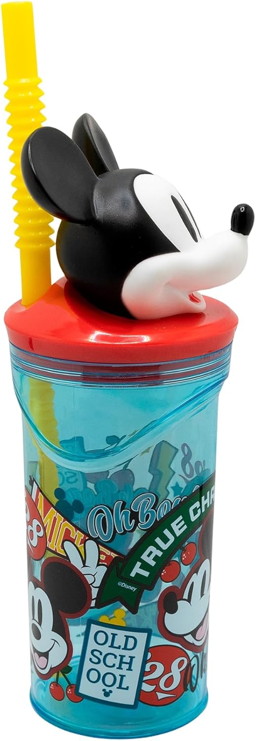 Bicchiere con Cannuccia Topolino DISNEY Personaggio 3d 360 Ml Bpa Free - St81166