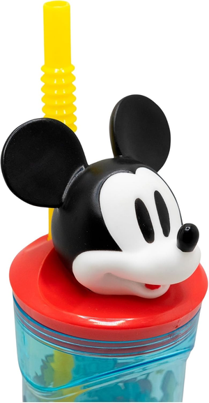 Bicchiere con Cannuccia Topolino DISNEY Personaggio 3d 360 Ml Bpa Free - St81166