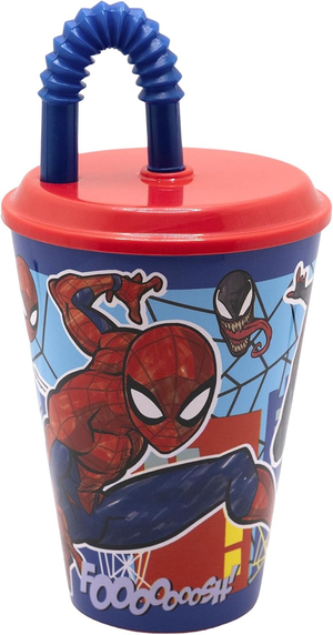 Bicchiere con Cannuccia Spiderman MARVEL in Plastica Riutilizzabile Semirigida 430 Ml - St83530