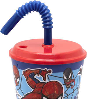 Bicchiere con Cannuccia Spiderman MARVEL in Plastica Riutilizzabile Semirigida 430 Ml - St83530