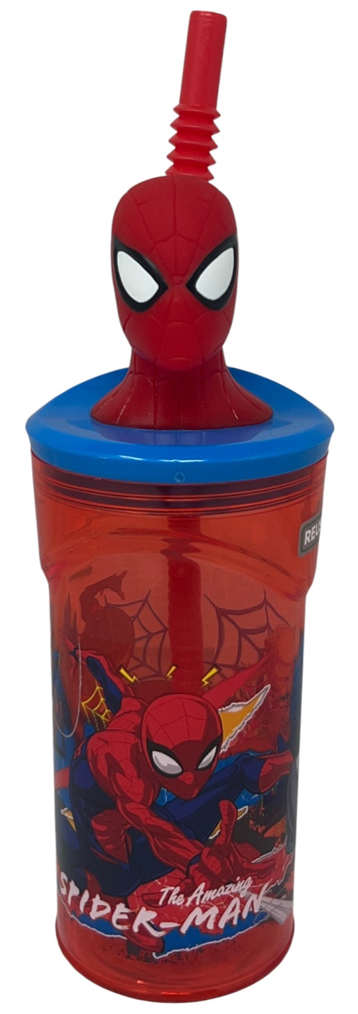Bicchiere con Cannuccia Spiderman MARVEL Personaggio 3d 360 Ml Bpa Free - St83566