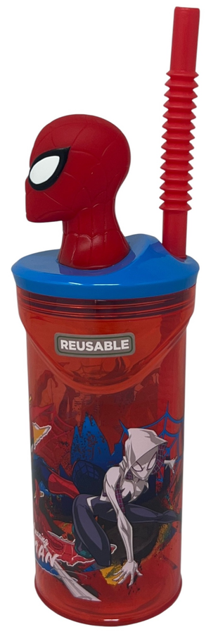 Bicchiere con Cannuccia Spiderman MARVEL Personaggio 3d 360 Ml Bpa Free - St83566