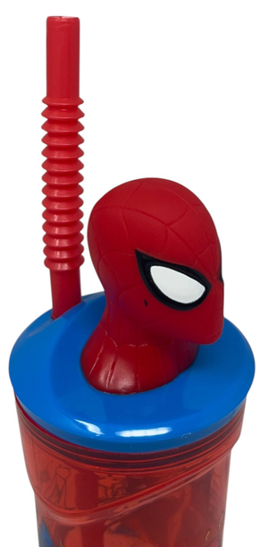 Bicchiere con Cannuccia Spiderman MARVEL Personaggio 3d 360 Ml Bpa Free - St83566