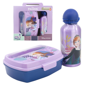 Set Pranzo Frozen DISNEY 2 Pezzi Borraccia in Alluminio e Portamerenda con Posate - St74263