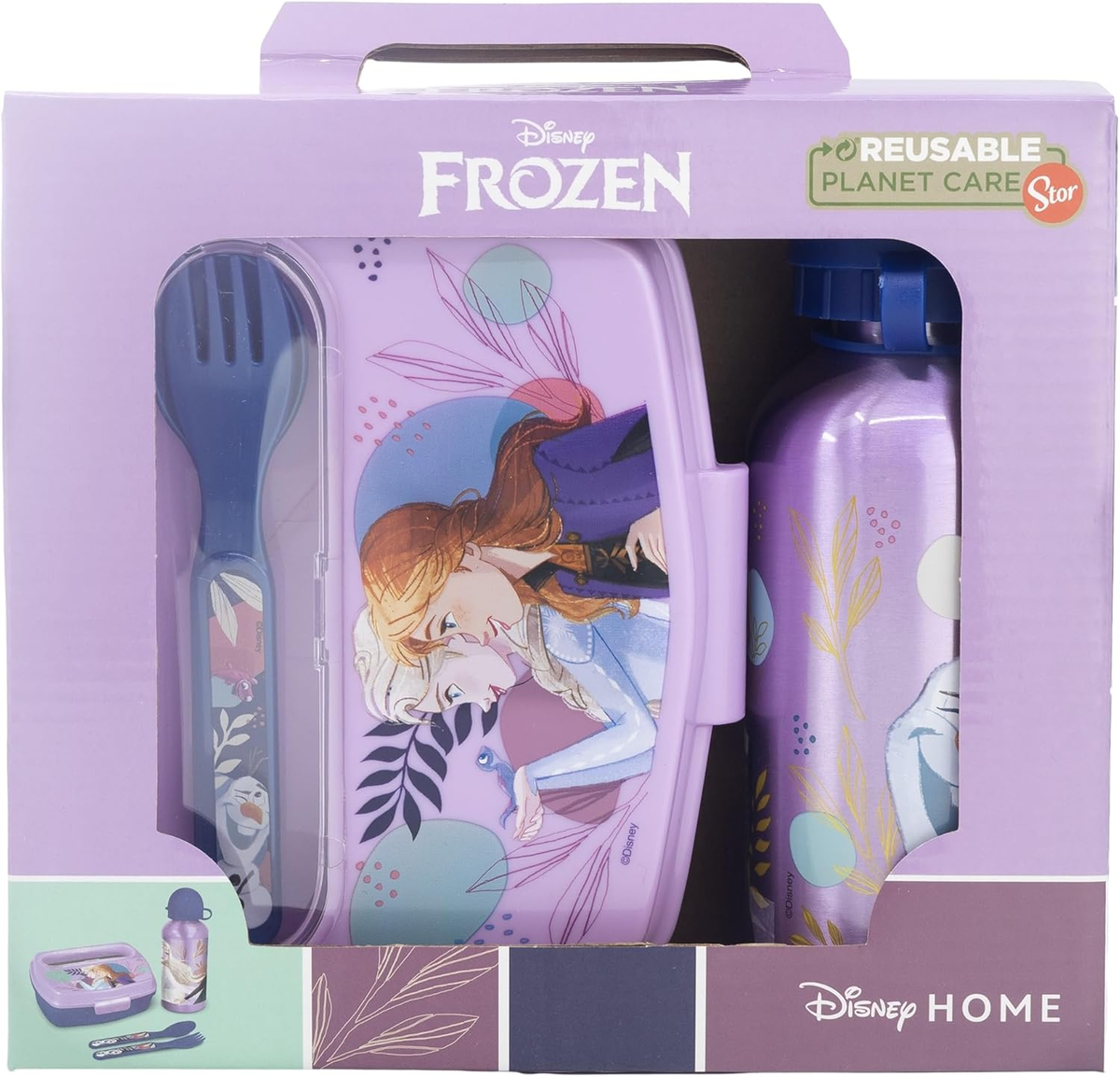 Set Pranzo Frozen DISNEY 2 Pezzi Borraccia in Alluminio e Portamerenda con Posate - St74263