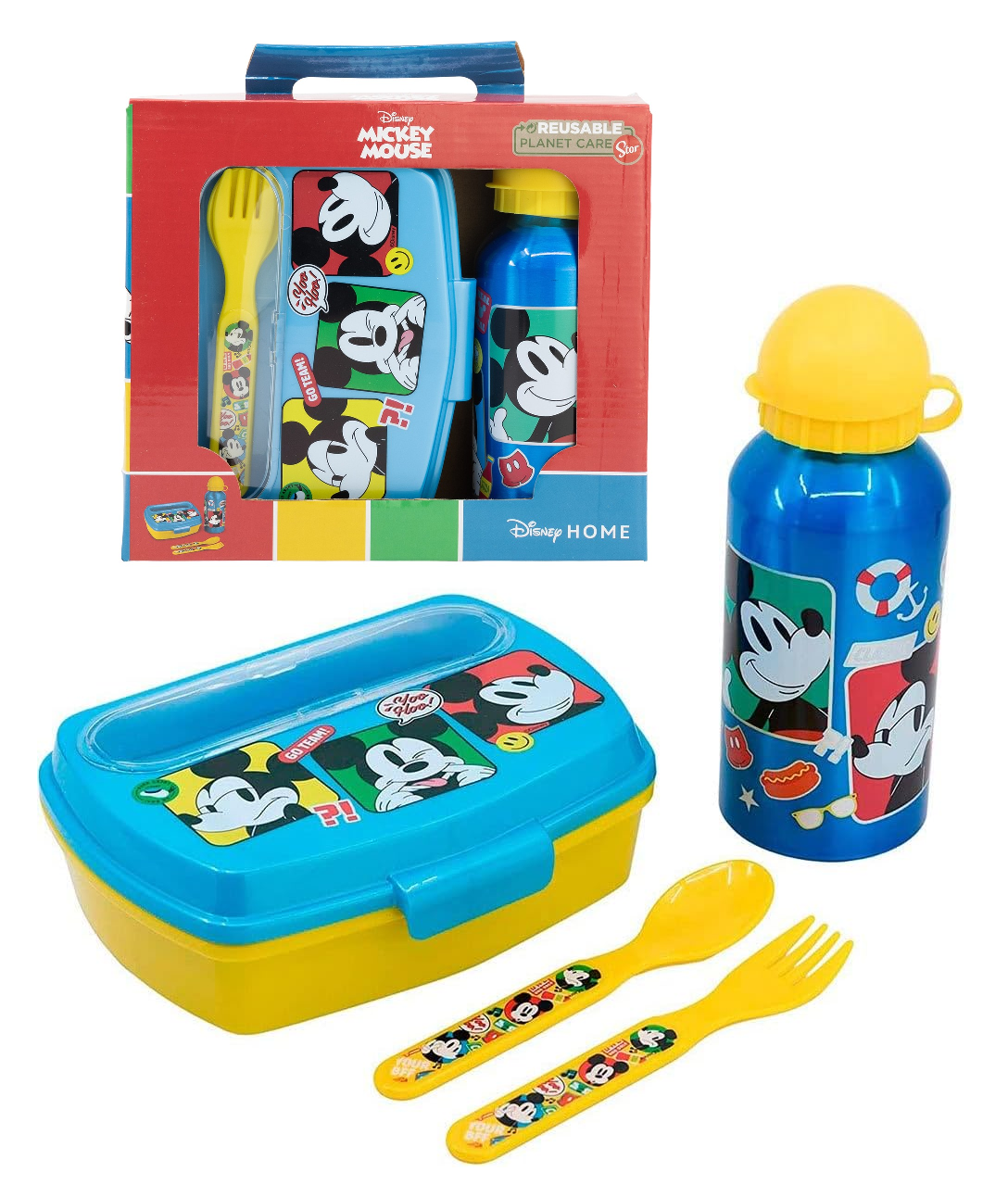 Set Pranzo Topolino DISNEY 2 Pezzi Borraccia in Alluminio e Portamerenda con Posate - St74363